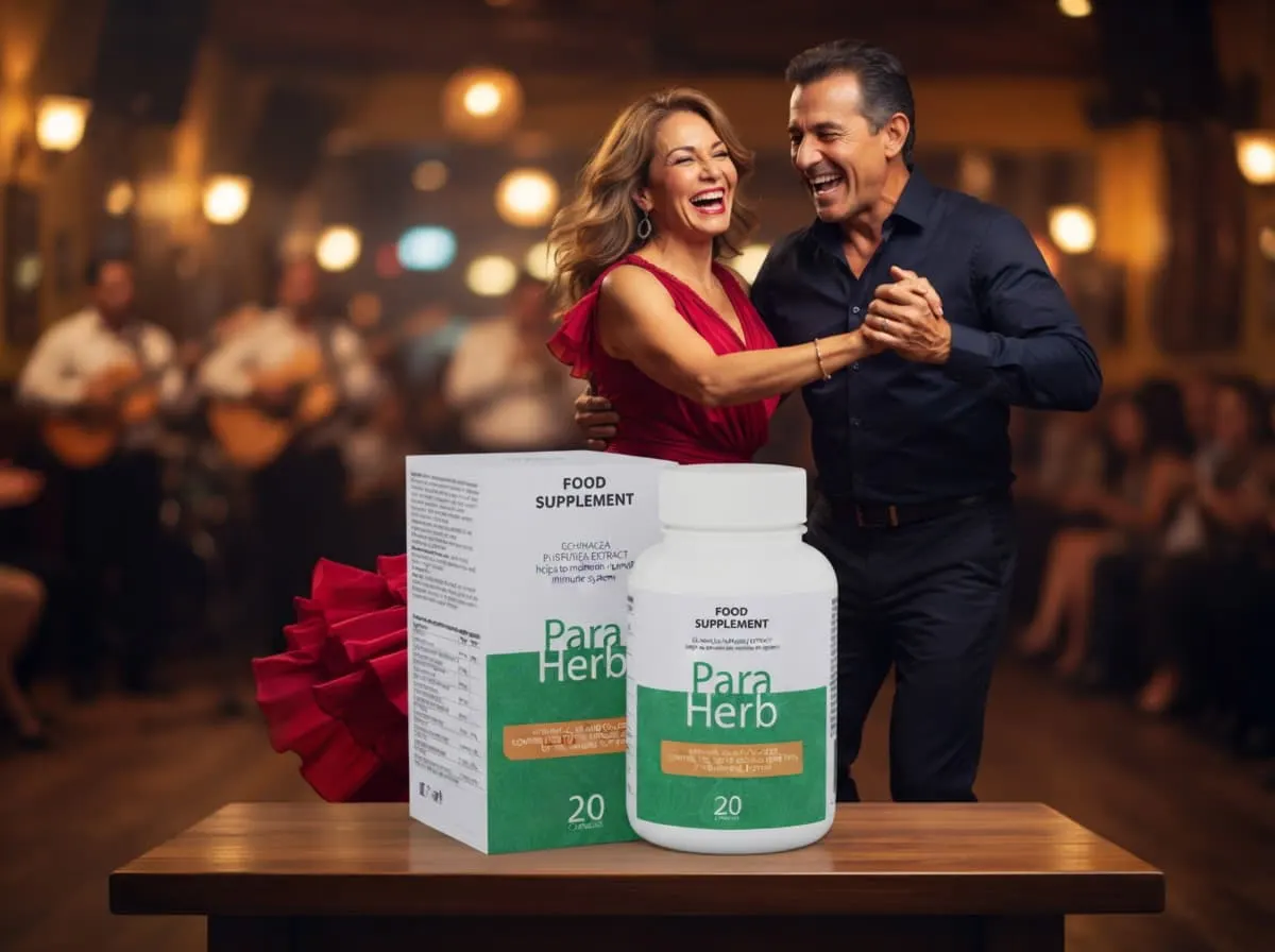 Pareja bailando salsa en Cali con ParaHerb sobre la mesa