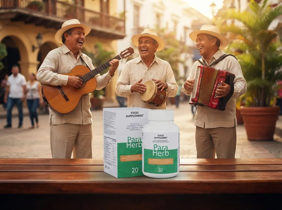 Trío de músicos en una plaza colombiana con ParaHerb