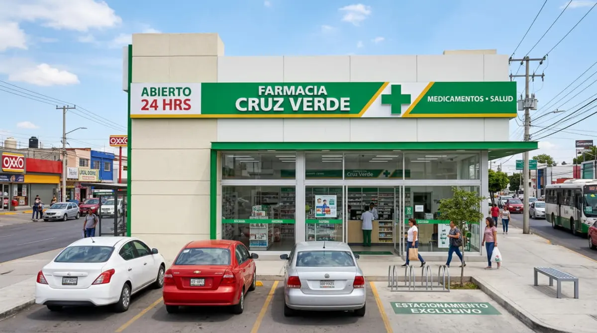 ParaHerb en Cruz Verde: fachada de una farmacia de cadena con letrero verde en una calle de Colombia