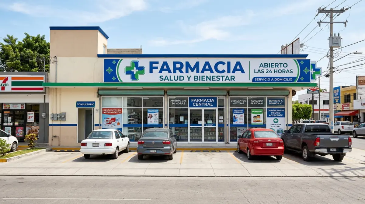 ParaHerb y Locatel en Bogotá: fachada de una farmacia de barrio con letrero azul y verde