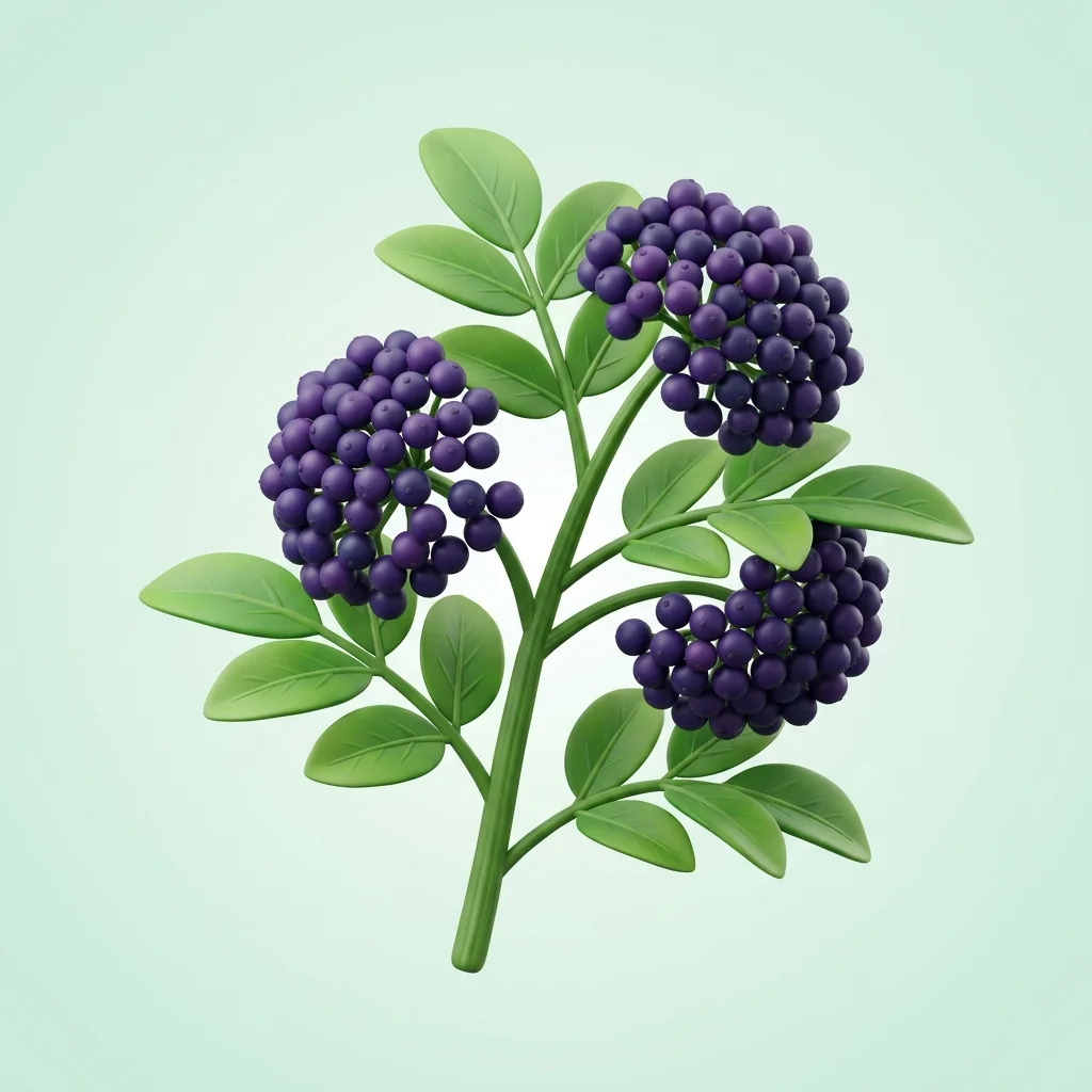Ilustración 3D de los frutos del saúco negro, ingrediente de ParaHerb